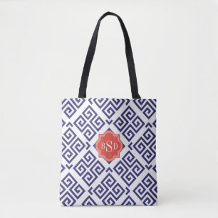 Chic Blue Greek Schlüssel geometrische Muster mono