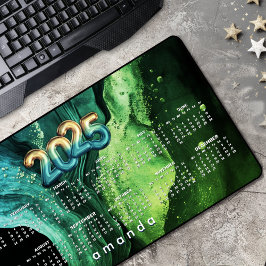 chic blue green marling monogram 2025 calendar schreibtischunterlage