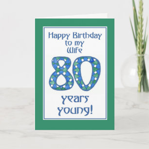 Chic Blue, Green, White 80. Geburtstag für Ehefrau Karte