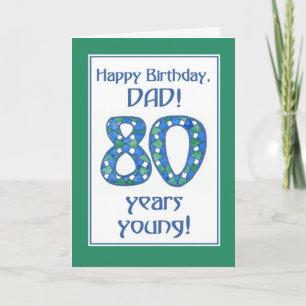 Chic Blue, Green, White 80. Geburtstag für Vater Karte