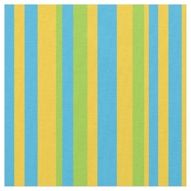 Chic Blue Green Yellow Stripes Daisy Chains Fabric Stoff (Nahaufnahme)