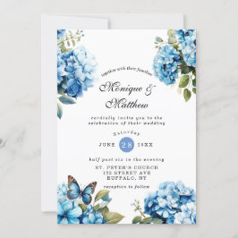 Chic Blue Hydrangea Butterfly Hochzeit Einladung