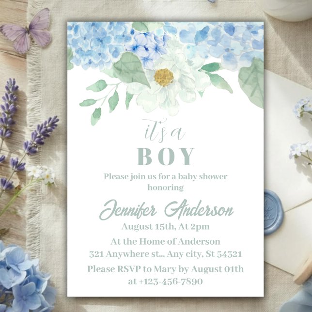 Chic Blue Hydrangea Es ist eine Baby-Dusche Einladung (Von Creator hochgeladen)