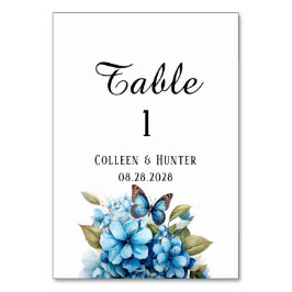 Chic Blue Hydrangea Floral Butterfly Wedding Tischnummer