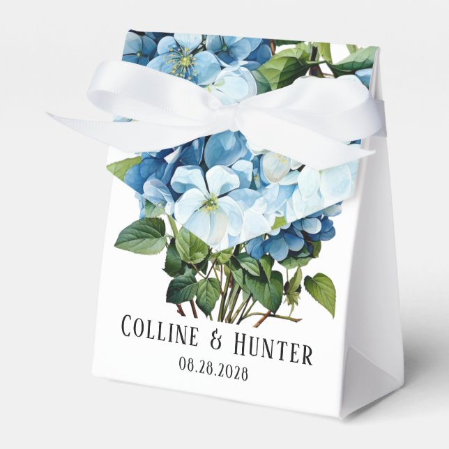 Chic Blue Hydrangea Floral Wedding Geschenkschachtel (Vorderseite)