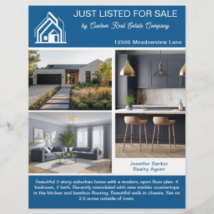 Chic Blue Immobilien-Home-Verkaufsliste 2-seitig Flyer