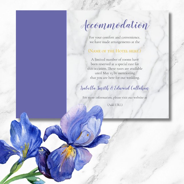 Chic Blue Irises Floral Wedding Unterkunft Encl Begleitkarte (Von Creator hochgeladen)