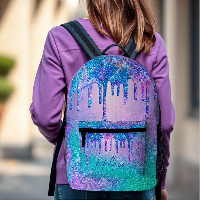 Chic blue lila ombre Glitzer Tropfen Bedruckter Rucksack (Von Creator hochgeladen)