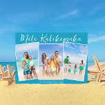 Chic Blue Mele Kalikimaka 3 Beach Foto Weihnachten<br><div class="desc">Chic blau individualisierbare Beach Family Foto Collage Weihnachtskarte mit Ihren Lieblings-tropischen Fotos in der Sonne. Fügen Sie 3 Ihrer liebsten vertikalen Erinnerungen von Ihrem Inselurlaub an die Küste hinzu. Schöne Landkarten mit einer schönen,  modernen Fotografie und hübscher weißer Schrift.</div>