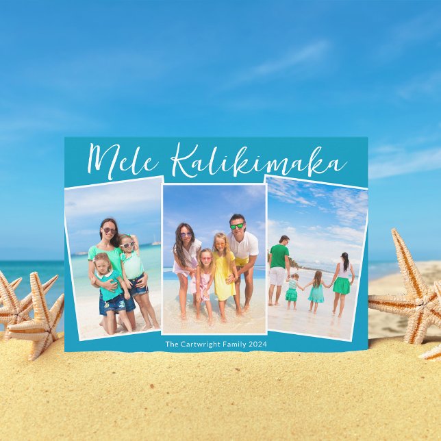 Chic Blue Mele Kalikimaka 3 Beach Foto Weihnachten (Von Creator hochgeladen)