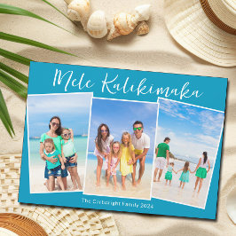 Chic Blue Mele Kalikimaka 3 Foto Weihnachtsmagnet Magnetkarte