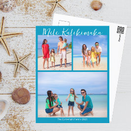 Chic Blue Mele Kalikimaka Foto Collage Weihnachten Postkarte
