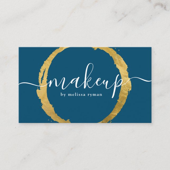 Chic Blue mit Gold Circle Ring Business Card Visitenkarte (Vorderseite)