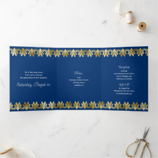 Chic Blue mit Gold Quinceanera Party Einladung
