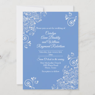 Chic Blue mit White Schnörkels Einladung Hochzeit