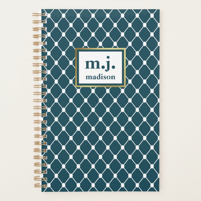 Chic Blue Monogram Personalisiert Geometric Planer (Vorderseite)