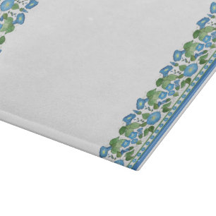 Chic Blue Morning Glory Border Glass Cutting Board Schneidebrett