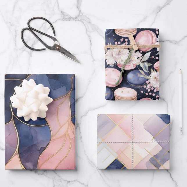 Chic Blue Pink Abstrakt Geschenkpapier Set (Vorderseite)