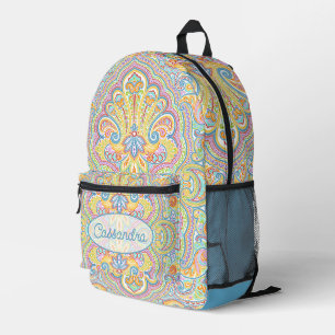 Chic Blue Pink Lila Orange Paisley Pattern Bedruckter Rucksack