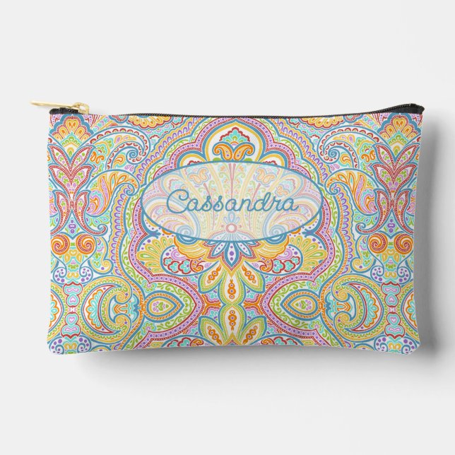 Chic Blue Pink Lila Orange Paisley Pattern Zubehörtasche (Vorderseite)
