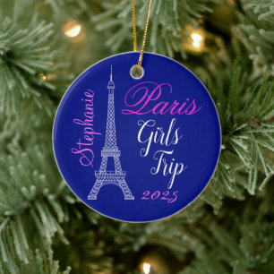 Chic Blue Pink Paris Eiffelturm Girls Tour Keramik Ornament