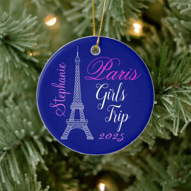 Chic Blue Pink Paris Eiffelturm Girls Tour Keramik Ornament (Baum)