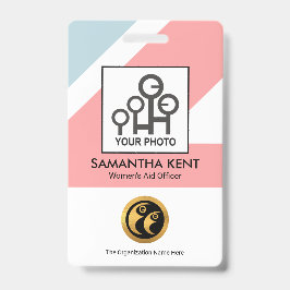 Chic Blue Pink Rectangle Medical Foto Template Ausweis