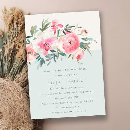 Chic Blue Pink Rose Orchid Flora Probe Abendessen Einladung