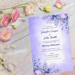 Chic Blue Pink Roses Watercolor Wedding Invitati Einladung