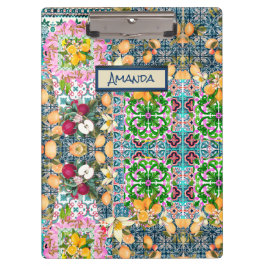 Chic blue pink sicilian citrus floral tiles dopp klemmbrett