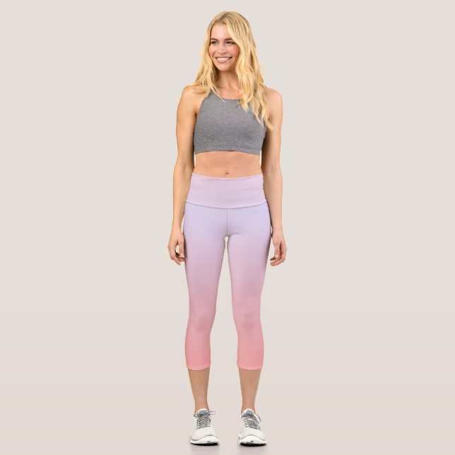 Chic Blue Pink und Coral peach Ombre soft Gradient Capri Leggings (Vorderseite)