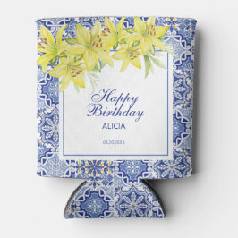 Chic Blue Portugiesisch Azulejo Yellow Lily Dosenkühler