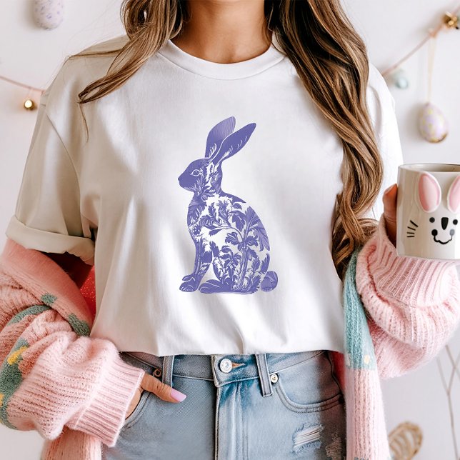 Chic Blue Rabbit Silhouette T-Shirt; Blumenstrauß T-Shirt (Von Creator hochgeladen)
