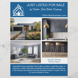 Chic Blue Real Estate Home Listing 2 Sided Flyer