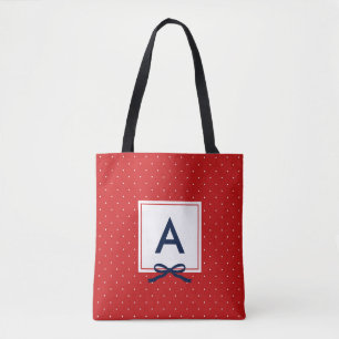Chic Blue Ribbon Red Polka Dot Muster Monogramm