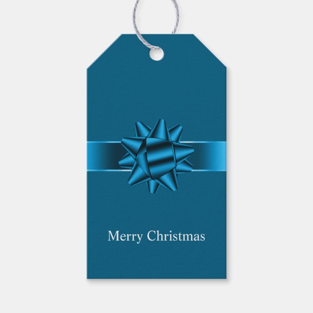 Chic Blue Ribbon und Bow Weihnachten Geschenkanhänger (Vorderseite)