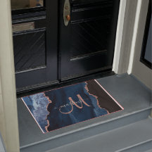 Chic Blue Rose Gold Glitzer Agate Custom Monogram