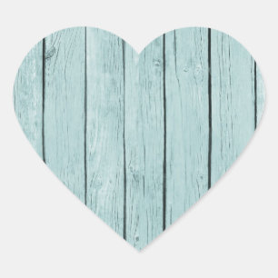 Chic Blue Rustic Wood Herz-Aufkleber