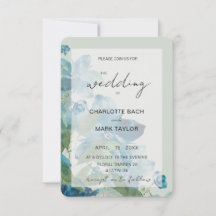 Chic Blue Sage Green Watercolor Floral
