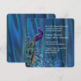 Chic Blue Satin und Peacock Hochzeit Einladung