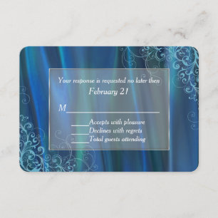 Chic Blue Satin Wedding Response Card RSVP Karte