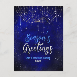 Chic Blue Silber Glitzer Weihnachtsbeleuchtung neu Postkarte