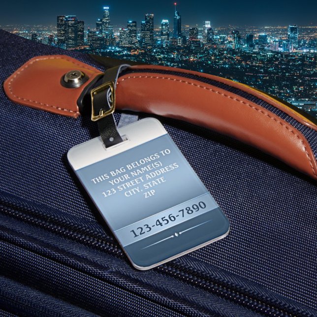 Chic Blue Silver Metallic Strip Gepäckmarke Gepäckanhänger (Von Creator hochgeladen)