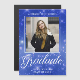 Chic Blue Sparkle Abschluss Foto Magnetkarte