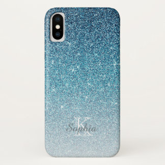 Chic Blue Sparkle Glitzer Monogramm Name Case-Mate iPhone Hülle