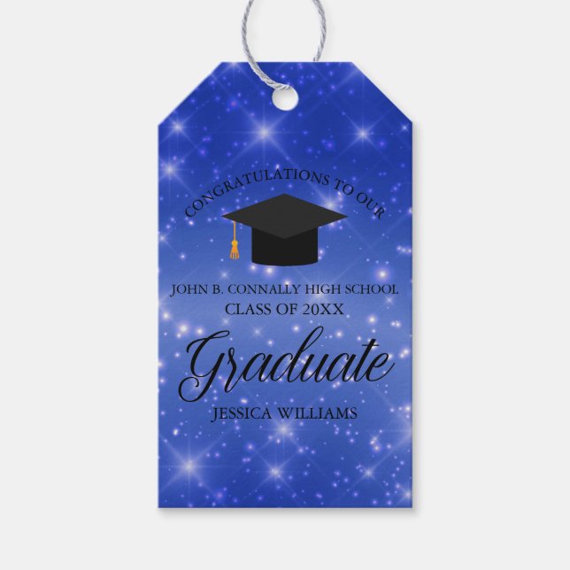 Chic Blue Sparkle Graduate Custom Graduate Party Geschenkanhänger (Vorderseite)