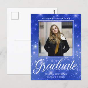 Chic Blue Sparkle Graduate Foto Abschluss Postkarte
