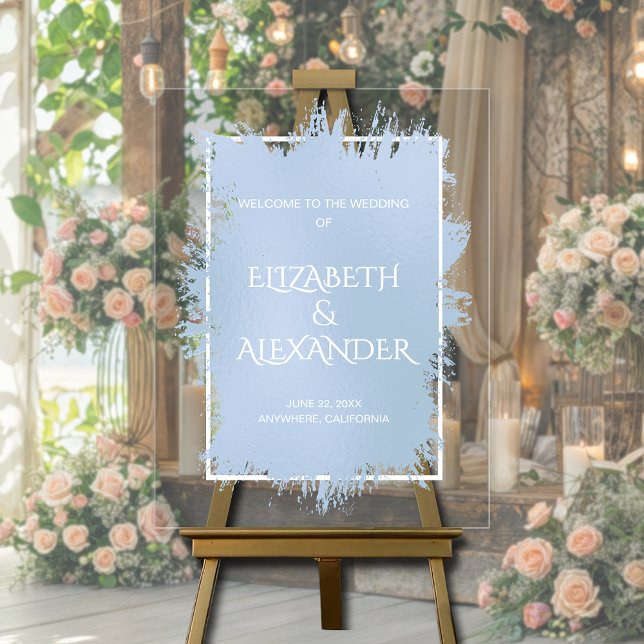 Chic Blue Splash Wedding Willkommen Acrylschild (Chic dusty blue splash wedding welcome acrylic sign)