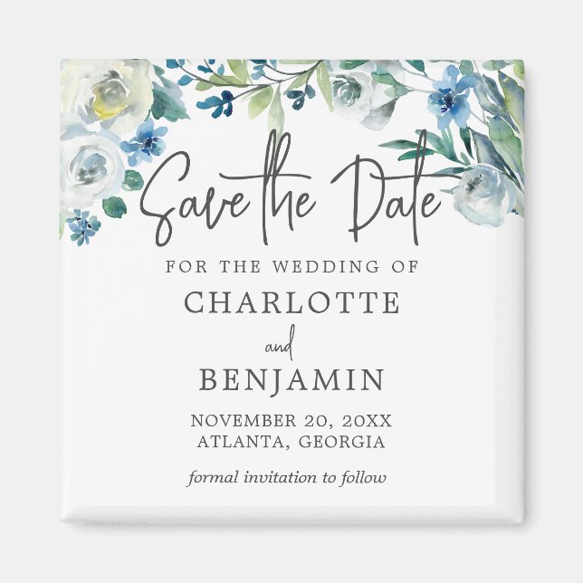 Chic Blue Spring Floral Save the Date Magnet (Vorne)
