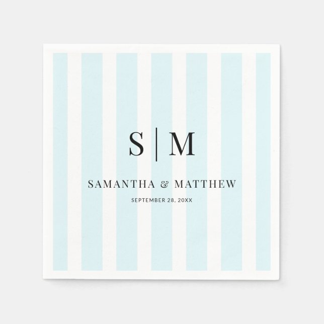 Chic Blue Stripes Elegante Couple Initials Wedding Serviette (Vorderseite)